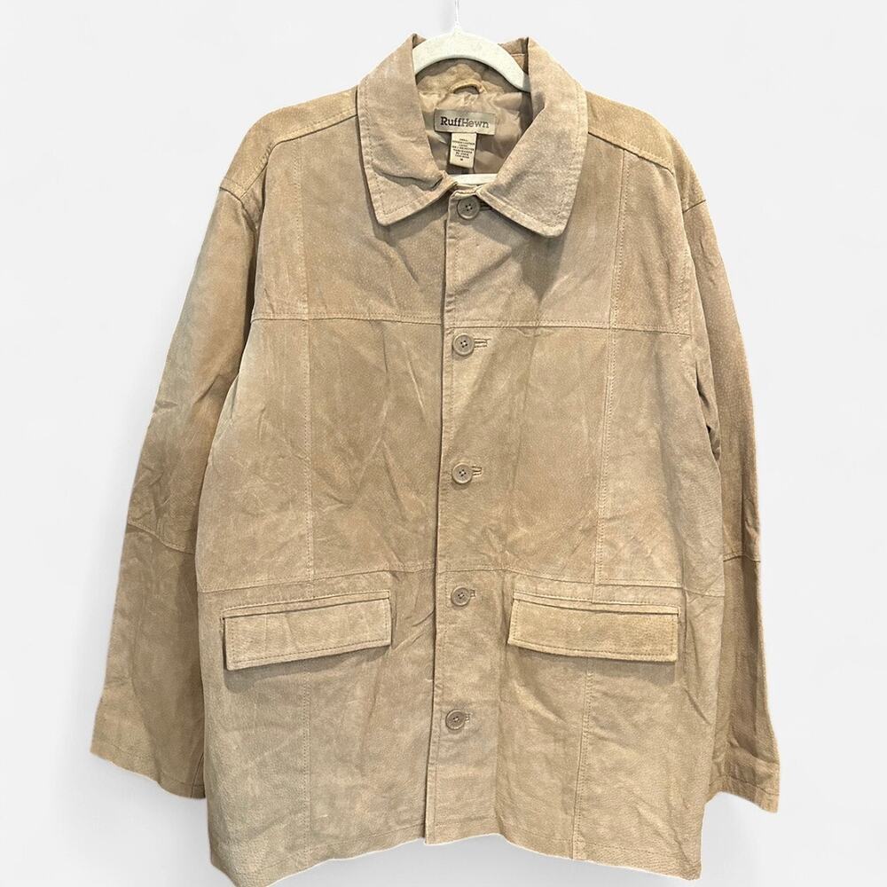 Y2K Ruff Hewn Tan Suede Leather Oversized Jacket Medium 90s Minimalist Chic - Picture 4 of 10